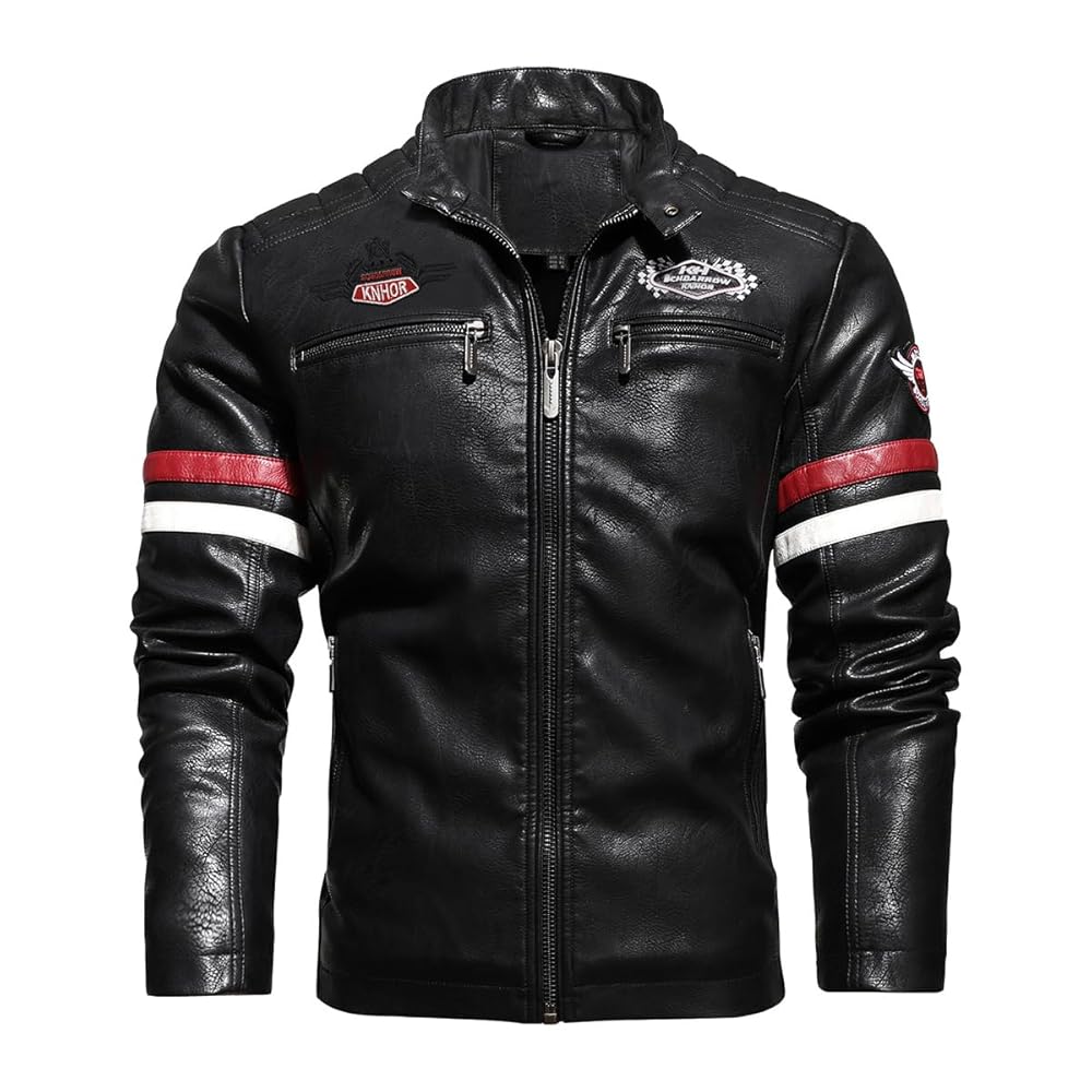 YXYSZZ Men's Faux Leather Jacket Zip Up Casual Windbreaker